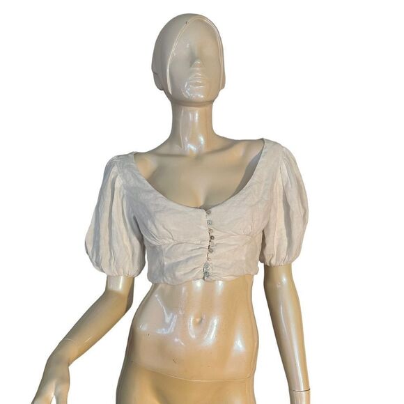 Olivaceous Cropped Pirate Puff Sleeve White Blouse - Picture 3 of 14